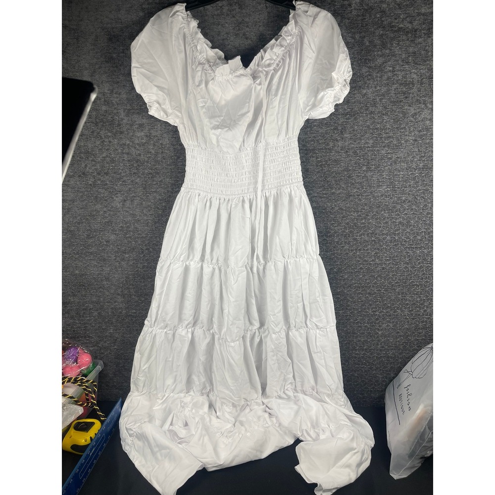 Fashion Boutique White Renaissance Tiered Maxi Dress Corset Elf Ear Set Large - Picture 8 of 9
